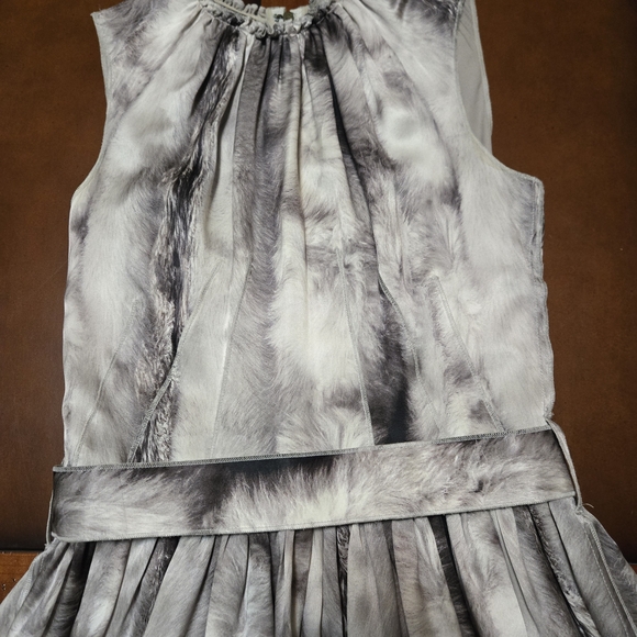 Dolce & Gabbana Satin Silk Feather Print Gray Midi Dress - Picture 7 of 16